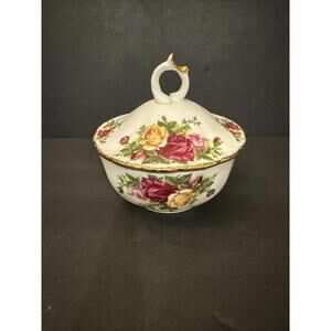 Vintage Royal Albert Old Country Roses Lidded Powder Bowl  / Candy Bowl Gold Rim